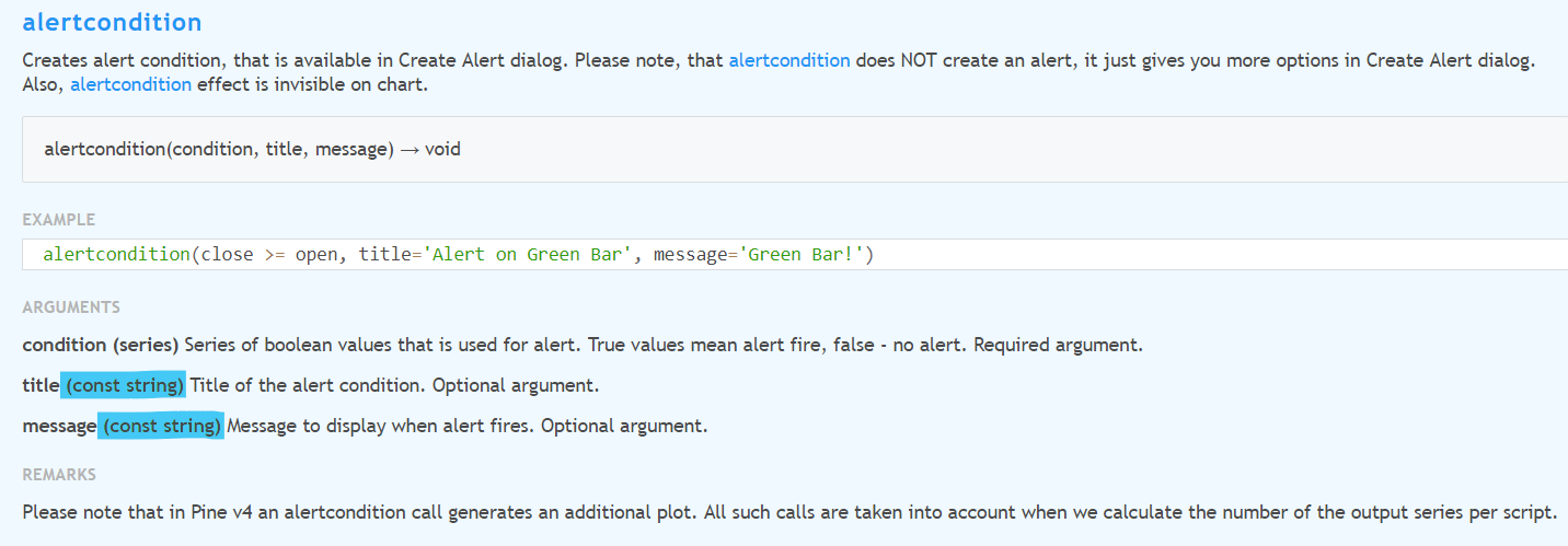 alertcondition() .