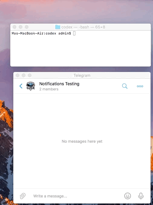 You'll get a Hello world message in the telegram chat demo
